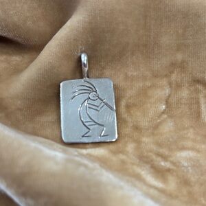 Sterling Silver Kokopelli Square Pendant - Silver